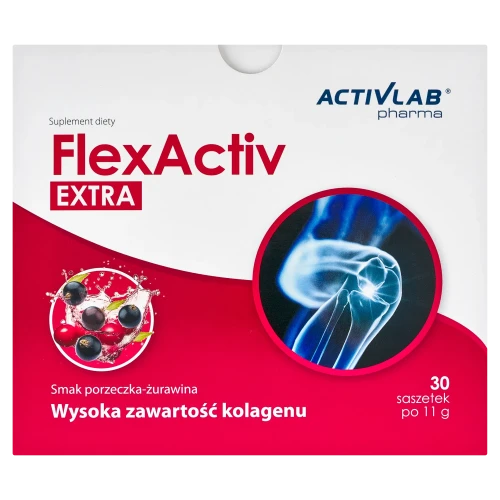 Activlab Pharma FlexActiv Extra, smak porzeczkowo-żurawinowy, 30 saszetek - Kolagen na stawy - 1