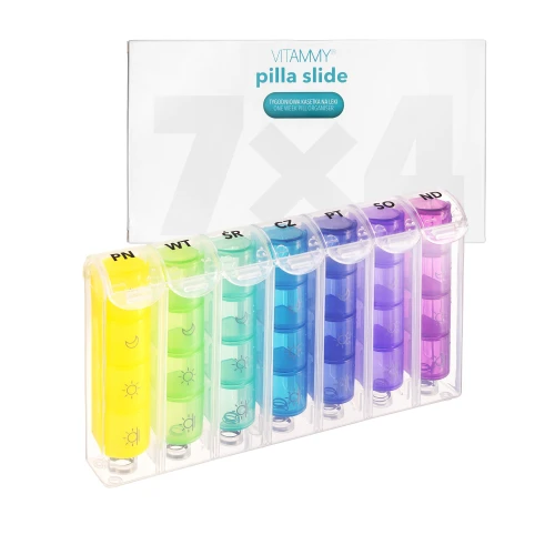 Vitammy Pilla Slide Tygodniowa kasetka na leki 7 x 4, 1 sztuka - Kolorowy organizer na leki - 1