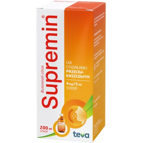 Supremin syrop,  200 ml - Zmniejsza częstość i natężenie kaszlu poprzez hamowanie odruchu kaszlowego - 2