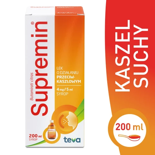 Supremin syrop,  200 ml - Zmniejsza częstość i natężenie kaszlu poprzez hamowanie odruchu kaszlowego - 3