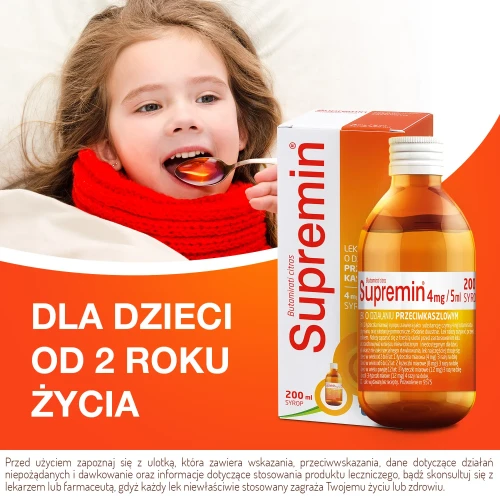 Supremin syrop,  200 ml - Zmniejsza częstość i natężenie kaszlu poprzez hamowanie odruchu kaszlowego - 6