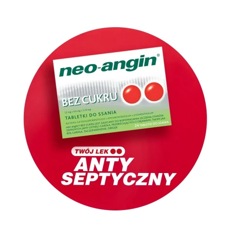 Neo-angin bez cukru, 1,2 mg + 0,6 mg + 5,72 mg, 24 tabletki do ssania - O działaniu antyseptycznym na stan zapalny jamy ustnej i gardła - 3