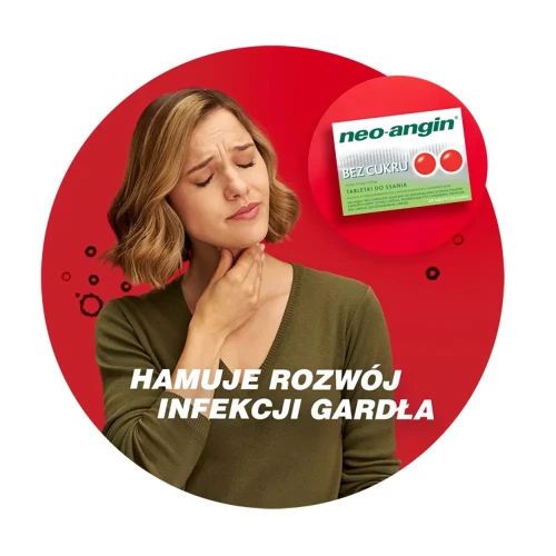 Neo-angin bez cukru, 1,2 mg + 0,6 mg + 5,72 mg, 24 tabletki do ssania - O działaniu antyseptycznym na stan zapalny jamy ustnej i gardła - 5