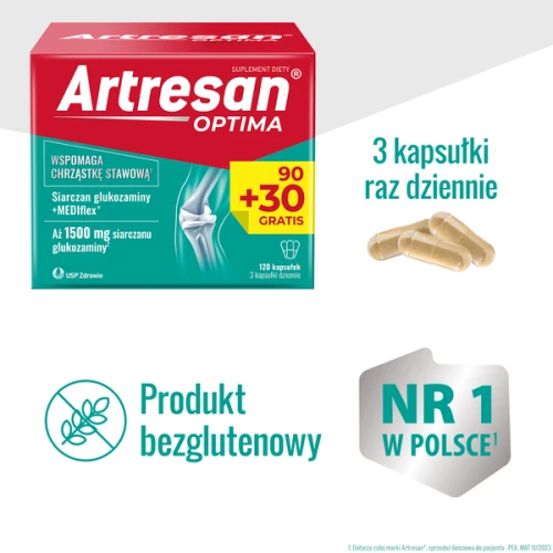 Artresan Optima, 120 kapsułek  - Z formułą MEDIflex i glukozaminą, wspiera zdrowie stawów - 1