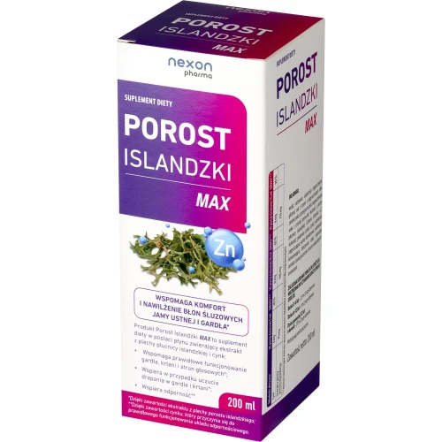 Porost Islandzki Max Syrop, 200 ml - Pomaga utrzymać nawilżenie błon śluzowych jamy ustnej i gardła - 1