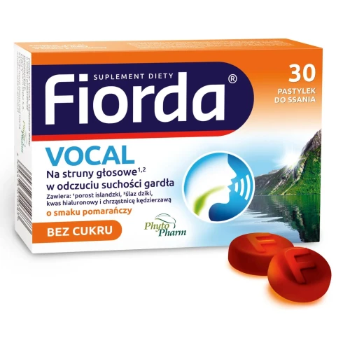 Fiorda Vocal o smaku pomarańczowym bez cukru, 30 pastylek do ssania - Pastylki na struny głosowe w odczuciu suchości gardła - 2