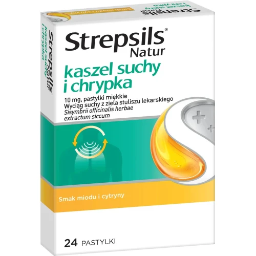 Strepsils Natur, kaszel suchy i chrypka, 24 pastylki miękkie - Z wyciągiem z ziela stuliszu lekarskiego  - 1