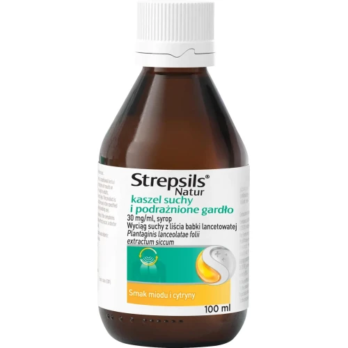 Strepsils Natur, kaszel suchy i podrażnione gardło, syrop 100 ml - Z wyciągiem z liści babki lancetowatej - 1