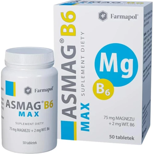 Asmag B6 Max, 50 tabletek - Wzbogaca dietę w magnez i witaminę B6 - 1