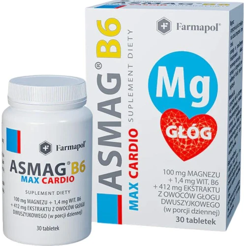 Asmag B6 Max Cardio, 30 tabletek - Wzbogaca dietę w magnez i flawony z ekstraktu z owoców głogu  - 1
