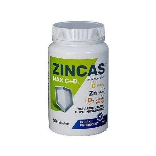 Zincas Max C + D3, 50 tabletek - Cynk z witaminami – wsparcie układu odpornościowego - 1