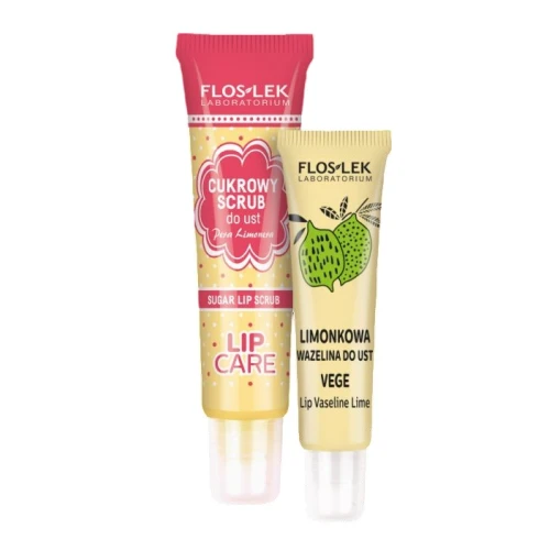 Floslek Vege Duet Idealne Usta Zestaw - Cukrowy scrub do ust, 14 g + Wazelina do ust, 10 g - Kompleksowa pielęgnacja i ochrona ust - 1