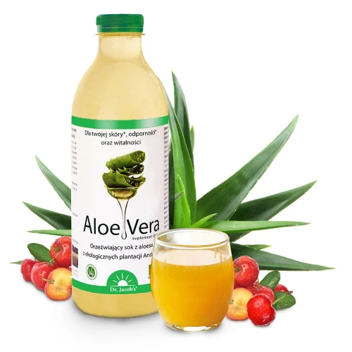 Dr. Jacob's Aloe Vera, sok 1000 ml - Pasteryzowany na zimno, zachowuje jakość i składniki świeżo wyciskanego soku  - 1