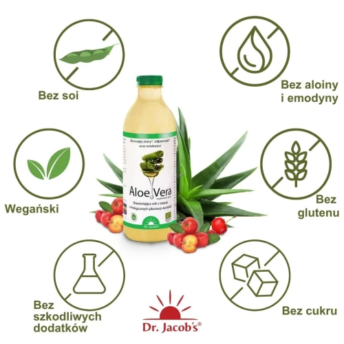 Dr. Jacob's Aloe Vera, sok 1000 ml - Pasteryzowany na zimno, zachowuje jakość i składniki świeżo wyciskanego soku  - 3