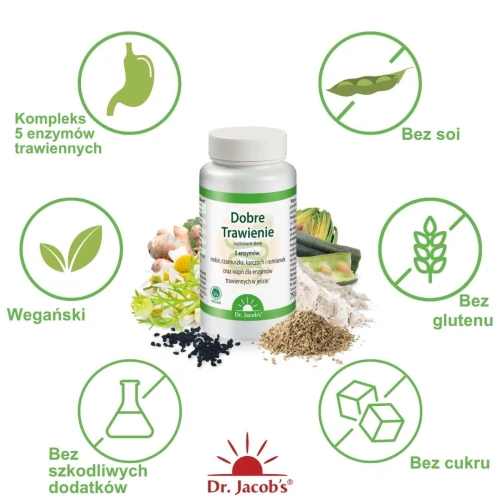 Dr. Jacob's Dobre Trawienie, 90 tabletek - Enzymy trawienne– wsparcie naturalnych procesów trawiennych - 1