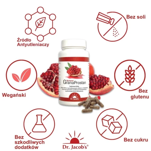 Dr. Jacob’s GranaProstan ferment, 100 kapsułek - Sproszkowany sok i miąższ owoców granatów - 3