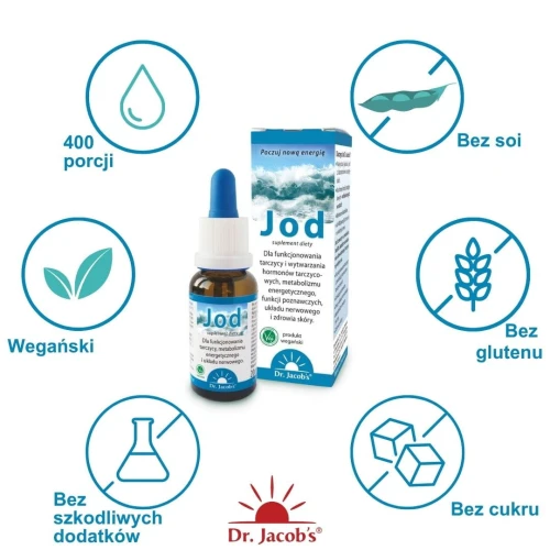 Dr. Jacob's Jod, krople 20 ml - Jod wspiera pracę tarczycy, pamięć, zdolność uczenia się i koncentrację - 1