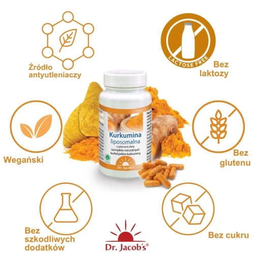 Dr. Jacob's Kurkumina liposomalna, 60 kapsułek - Połączenie kurkuminy i fosfolipidów, wspiera prawidłową pracę mózgu  - 3