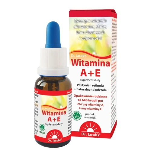 Dr. Jacob's Witamina A + E, 20 ml - Witaminy rozpuszczone w naturalnym oleju MCT z kokosa - 1