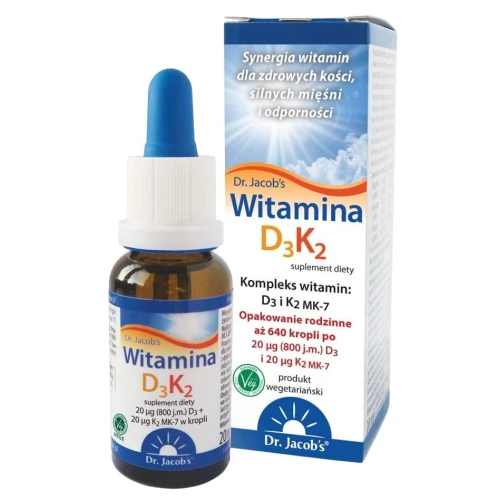 Dr. Jacob's Witamina D3K2, 20 ml - Kompozycja witamin wspierających zdrowie kości - 1