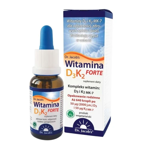 Dr. Jacob's Witamina D3 K2 Forte, 20 ml - Wysoka dawka witamin wspierających zdrowie kości - 1