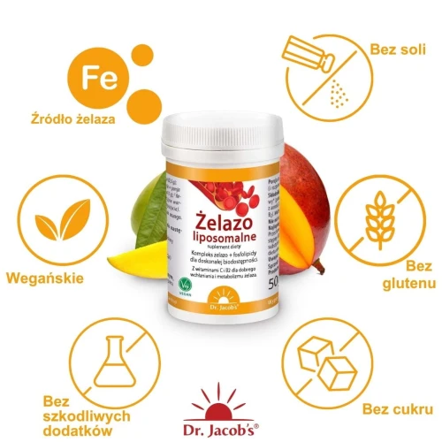 Dr. Jacob's Żelazo Liposomalne, smak mango, proszek 50 g - Proszek podjęzykowy dla osób dorosłych i dzieci od 1.roku życia - 2