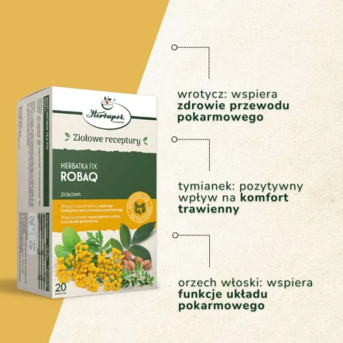Herbatka Fix Robaq, 20 saszetek - Kompozycja ziół wspierająca funkcjonowanie żołądka, jelit i trawienie - 1