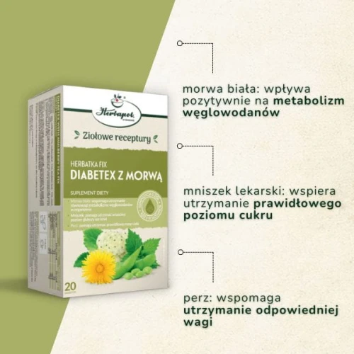 Herbatka Fix Diabetex z Morwą, 20 saszetek - Pomaga utrzymać właściwy poziom glukozy we krwi - 1