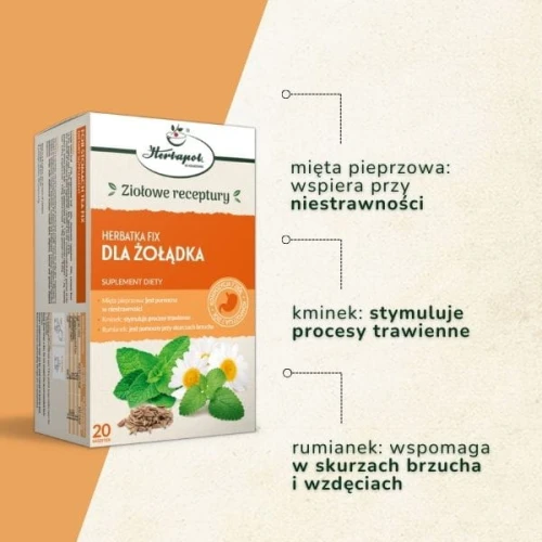 Herbatka Fix Dla żołądka, 20 saszetek - Kompozycja ziół, stymuluje procesy trawienne - 1