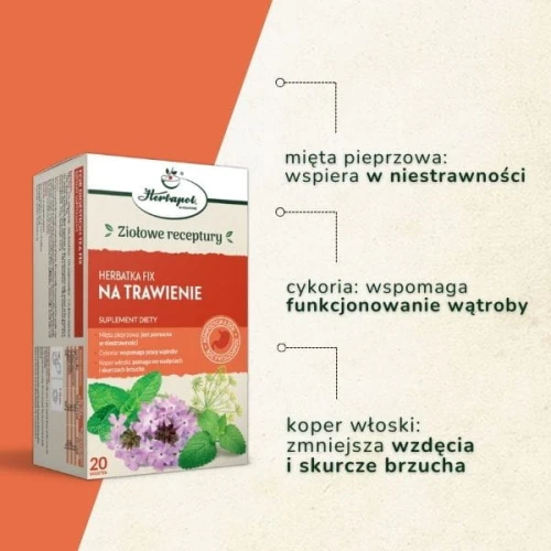 Herbatka Fix Na Trawienie, 20 saszetek - Kompozycja ziół, pomaga we wzdęciach i skurczach brzucha - 1