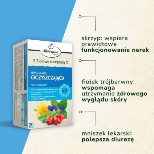 Herbatka Fix Oczyszczająca, 20 saszetek - Kompozycja ziół, wspomaga odtruwanie organizmu oraz wpiera wygląd skóry - 1