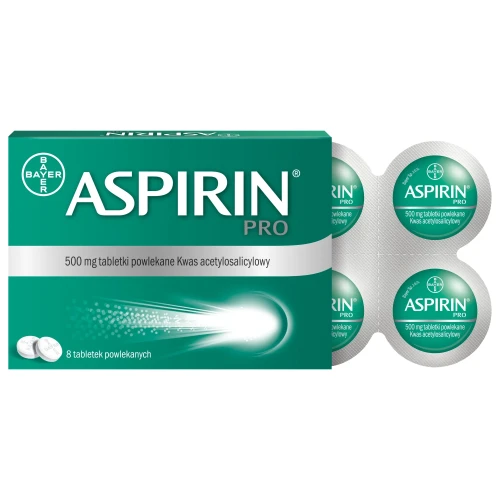 Aspirin Pro 500 mg, 8 tabletek powlekanych - O działaniu  przeciwbólowym i przeciwgorączkowym - 1