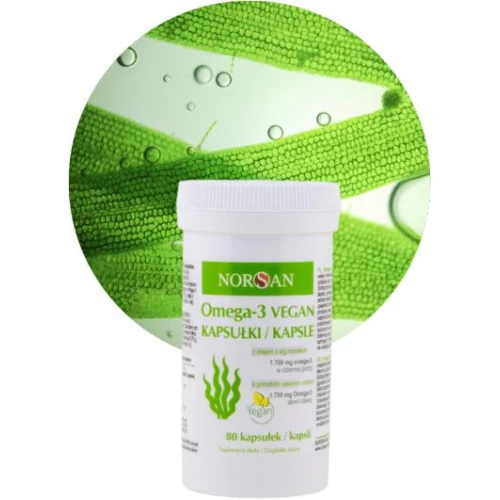 Norsan Omega-3 Vegan, 80 kapsułek - Olej z alg bogaty w DHA i EPA z dodatkiem aromatu z rozmarynu - 1