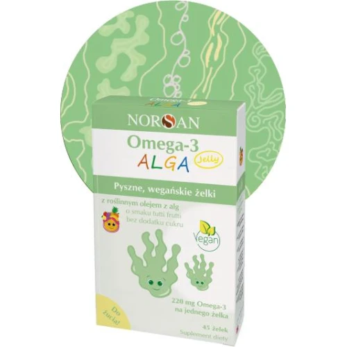 Norsan Omega-3 Alga Jelly, bez cukru, smak tutti–frutti, 45 żelków - Z roślinnym olejem z alg, źródłem Omega – 3 - 2
