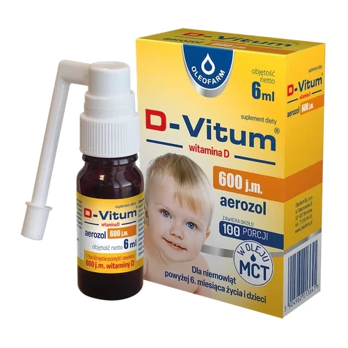 D-Vitum Witamina D 600 j.m. Aerozol, 6 ml - Suplement diety z witaminą D3 zawieszoną w oleju MCT - 1