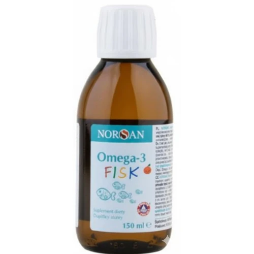 Norsan Omega-3 Fisk dla dzieci, smak pomarańczowy, płyn 150 ml - Naturalny olejz ryb z omega-3 wzbogacony oliwą z oliwek - 1