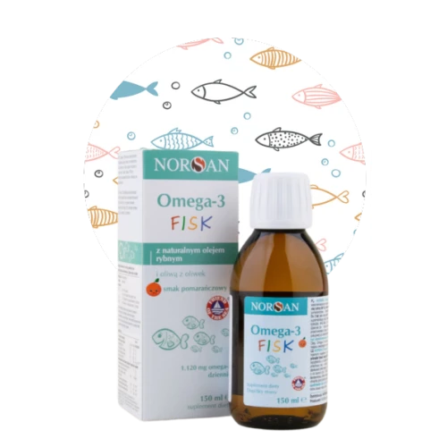 Norsan Omega-3 Fisk dla dzieci, smak pomarańczowy, płyn 150 ml - Naturalny olejz ryb z omega-3 wzbogacony oliwą z oliwek - 2