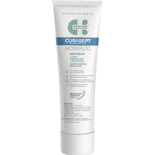 Curasept Biosmalto Baby-Kid, smak miętowy, pasta do zębów z fluorem dla dzieci 6. miesięcy – 6 lat, 50 ml - Ochrona przed próchnicą zębów mlecznych - 1