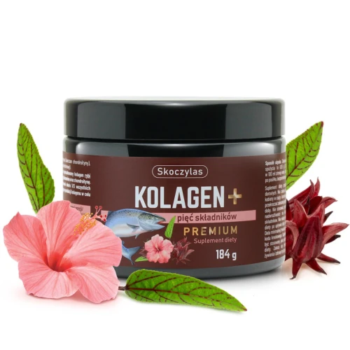 Skoczylas Kolagen Premium z łososia + 5 składników, 184 g - Dla utrzymania prawidłowej kondycji skóry i kości - 1