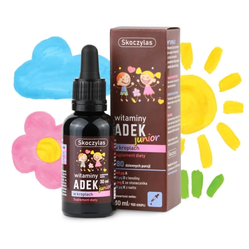 Skoczylas Witaminy ADEK Junior w kroplach, 30 ml - Naturalne witaminy w kroplach dla dzieci - 1