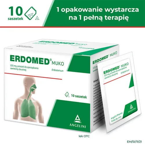 Erdomed Muko proszek do sporządzania zawiesiny doustnej, 10 saszetek - Zmniejszają lepkość śluzu i ułatwiają wykrztuszanie - 6