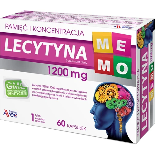 Lecytyna Memo 1200 mg, 60 kapsułek - Wsparcie  prawidłowego przebiegu procesów uczenia się, zapamiętywania i koncentracji - 1
