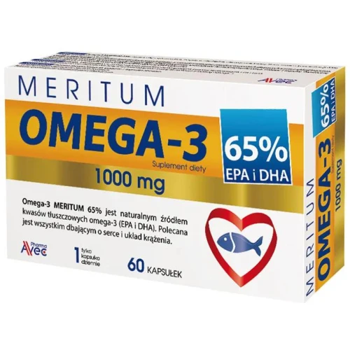 Omega 3 Meritum 1000 mg, 60 kapsułek - Olej z ryb morskich – 65 %  EPA i DHA  - 1