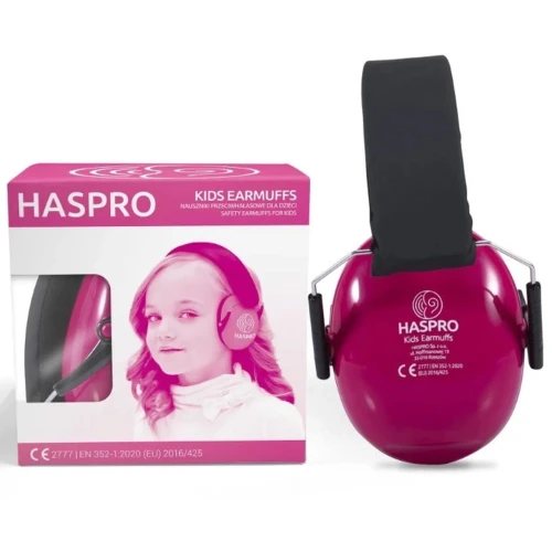 Haspro Kids Earmuffs, różowe nauszniki ochronne dla dzieci, 1 sztuka - Z regulacją i skutecznym tłumieniem hałasu SNR 27 dB - 1