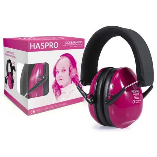 Haspro Kids Earmuffs, różowe nauszniki ochronne dla dzieci, 1 sztuka - Z regulacją i skutecznym tłumieniem hałasu SNR 27 dB - 3