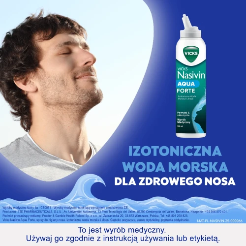 Vicks Nasivin Aqua Forte, spray do nosa 120 ml -  Z aloesem i wodą morską - bez konserwantów - 1