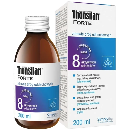 Thonsilan Forte, smak malinowy, syrop 200 ml - Pelargonia, prawoślaz, tymianek wspierają drogi oddechowe - 1