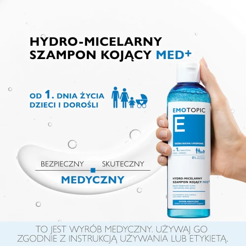 Emotopic Hydro-micelarny szampon kojący Med+, 250 ml - Dla suchej, wrażliwej i atopowej skóry głowy - 1