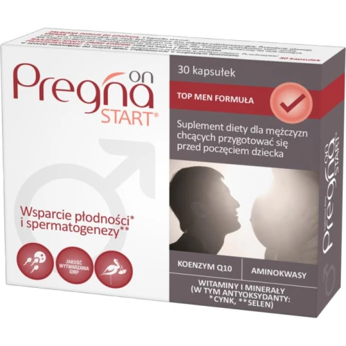 Pregna Start On dla mężczyzn, 30 kapsułek - L-arginina, koenzym Q10, witaminy i minerały wspierające  zdrowie i płodność - 1