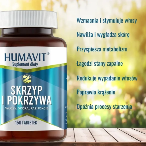 Humavit Skrzyp i Pokrzywa, 150 tabletek - Źródło krzemionki – wspiera zdrowie włosów i paznokci - 1